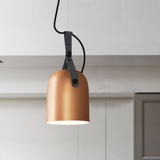 Industrial Hanging Kitchen Ceiling Lamp - Factory Iron, Elongated Dome Shape, 1 Head, Black/Copper/Silver with Strap Handle