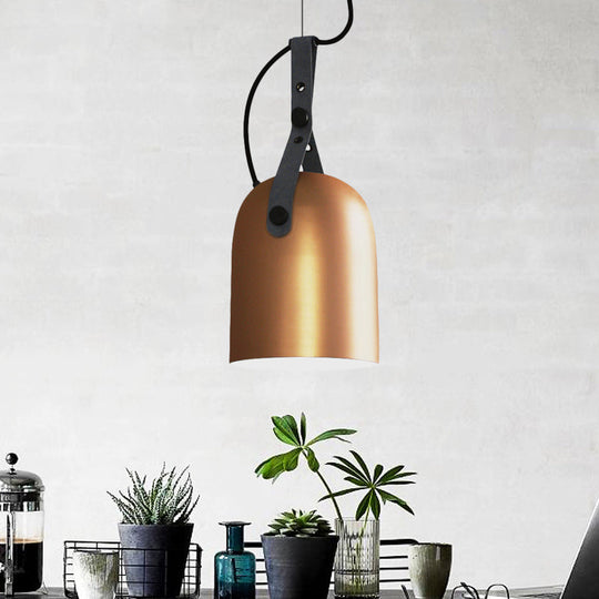 Modern Iron Ceiling Lamp With Strap Handle - Available In Black Copper Or Silver