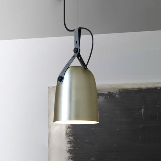 Industrial Hanging Kitchen Ceiling Lamp - Factory Iron, Elongated Dome Shape, 1 Head, Black/Copper/Silver with Strap Handle