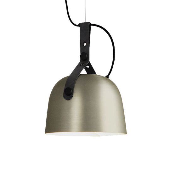 Iron Bowled Pendant Lamp: 1-Bulb Ceiling Light in Black/Copper/Silver with Leather Strap