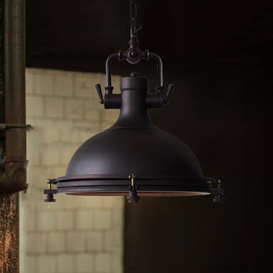 Industrial Iron Pot Pendant Light - Matte Black, Single Hanging Lamp Kit for Dining Table, 12.5"/16" Width