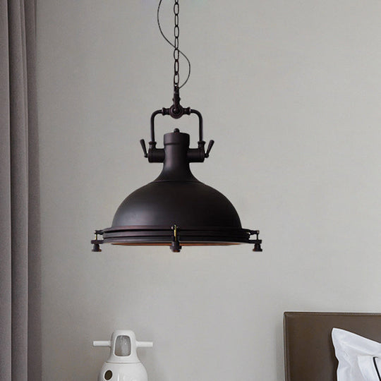 Industrial Iron Pot Pendant Light - Matte Black, Single Hanging Lamp Kit for Dining Table, 12.5"/16" Width