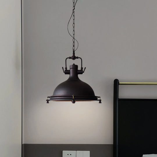 Industrial Iron Pot Pendant Light - Matte Black, Single Hanging Lamp Kit for Dining Table, 12.5"/16" Width