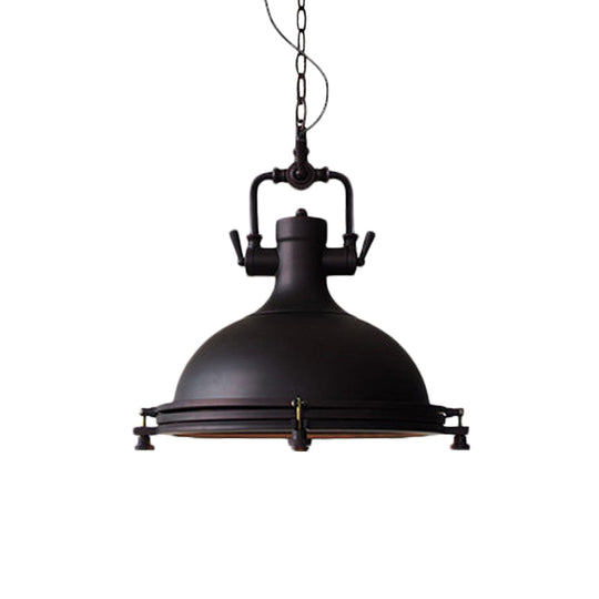 Industrial Iron Pot Pendant Light - Matte Black, Single Hanging Lamp Kit for Dining Table, 12.5"/16" Width