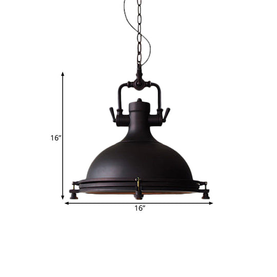 Industrial Iron Pot Pendant Light - Matte Black, Single Hanging Lamp Kit for Dining Table, 12.5"/16" Width