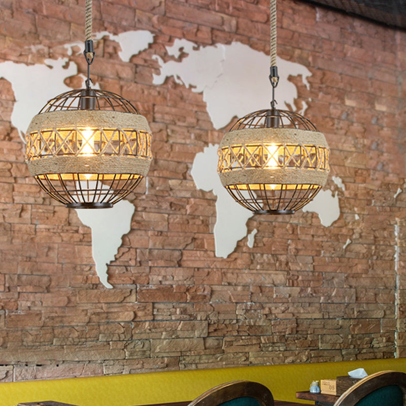 Rustic Industrial Style Spherical Suspension Lamp In Black Pendant Lighting