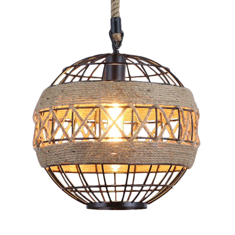 Rustic Industrial Style Spherical Suspension Lamp In Black Pendant Lighting