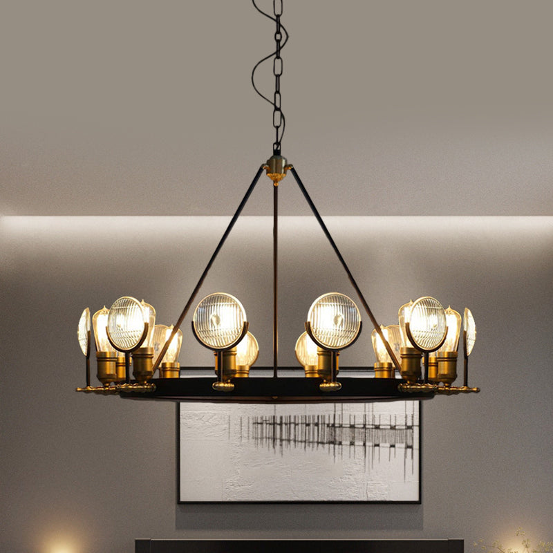 Vintage Grid Glass Lens Chandelier Lamp - Black Restaurant Hanging Light Kit 6/9/12 Lights 12 /