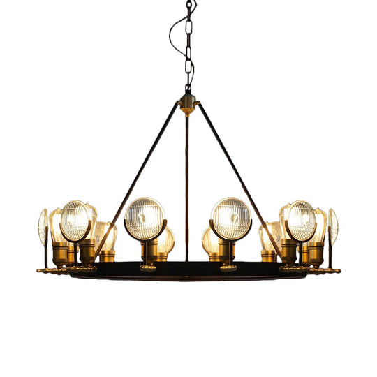 Vintage Grid Glass Lens Chandelier Lamp - Black Restaurant Hanging Light Kit 6/9/12 Lights