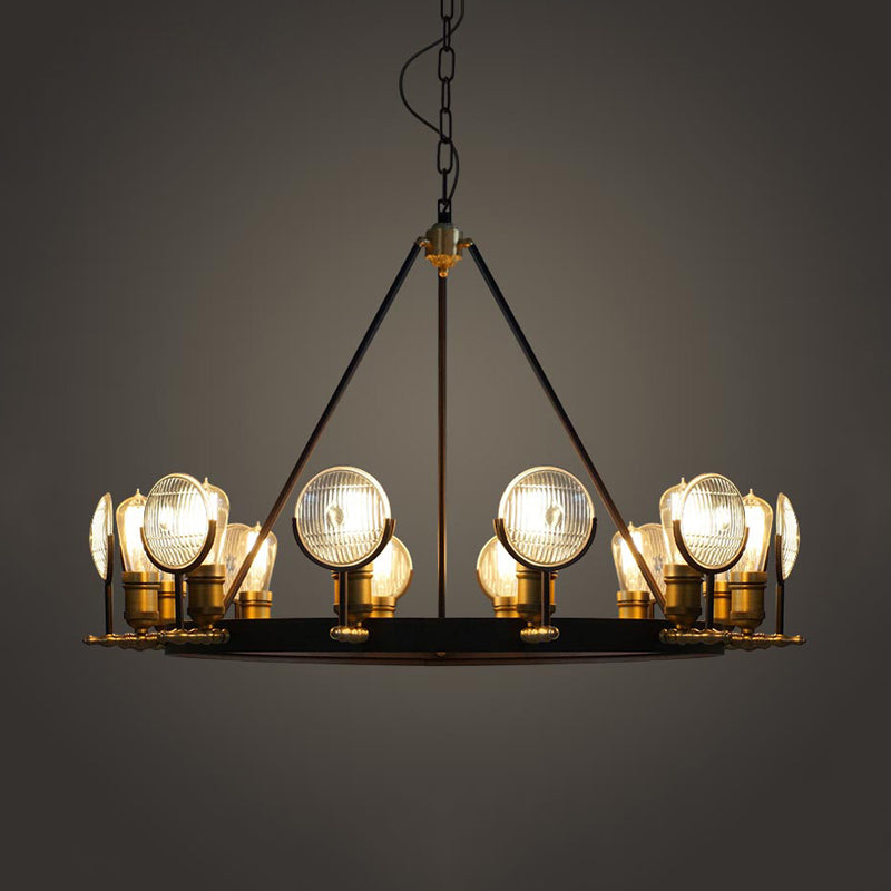 Vintage Black Grid Glass Lens Chandelier Lamp - 6/9/12 Lights Hanging Light Kit for Restaurants