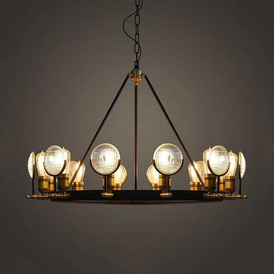 Vintage Black Grid Glass Lens Chandelier Lamp - 6/9/12 Lights Hanging Light Kit for Restaurants