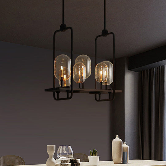 Industrial Amber Glass Hanging Light Fixture - Capsule Restaurant Island Lighting (6/8 Bulbs Black)