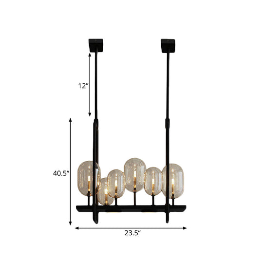 Industrial Amber Glass Hanging Light Fixture - Capsule Restaurant Island Lighting (6/8 Bulbs Black)