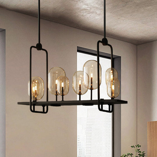 Industrial Amber Glass Hanging Light Fixture - Capsule Restaurant Island Lighting (6/8 Bulbs Black)