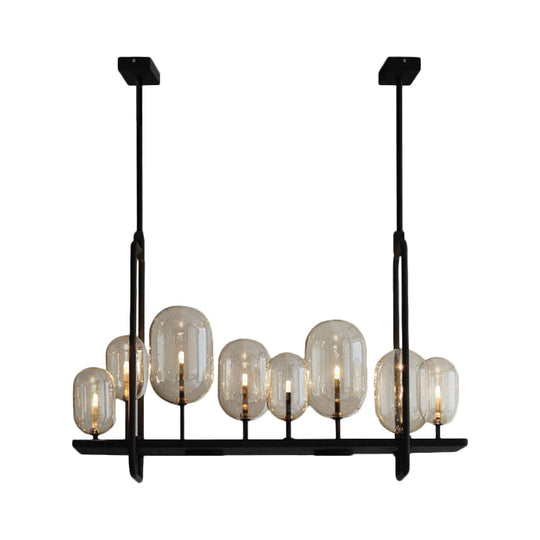 Industrial Amber Glass Hanging Light Fixture - Capsule Restaurant Island Lighting (6/8 Bulbs Black)