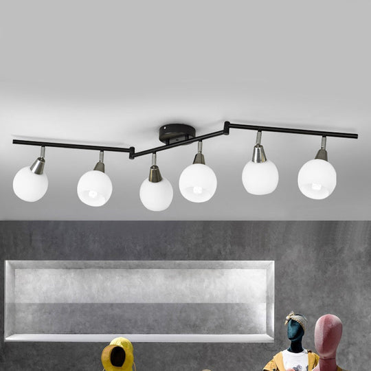 Semi Flush Industrial Black/White Iron Chandelier - Adjustable Linear Design with Dome Glass Shades - 4/6 Lights