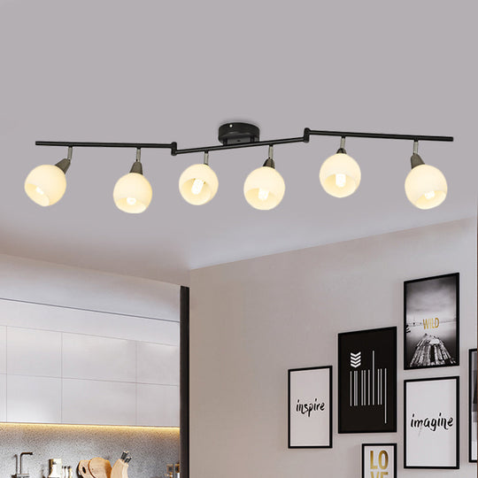 Semi Flush Industrial Black/White Iron Chandelier - Adjustable Linear Design with Dome Glass Shades - 4/6 Lights