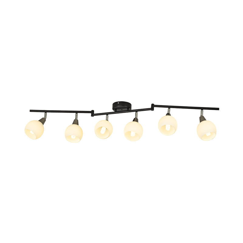 Semi Flush Industrial Black/White Iron Chandelier - Adjustable Linear Design with Dome Glass Shades - 4/6 Lights