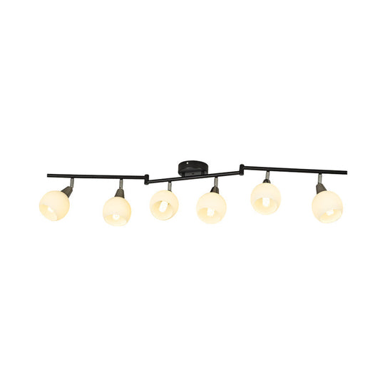 Semi Flush Industrial Black/White Iron Chandelier - Adjustable Linear Design with Dome Glass Shades - 4/6 Lights