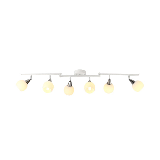 Semi Flush Industrial Black/White Iron Chandelier - Adjustable Linear Design with Dome Glass Shades - 4/6 Lights