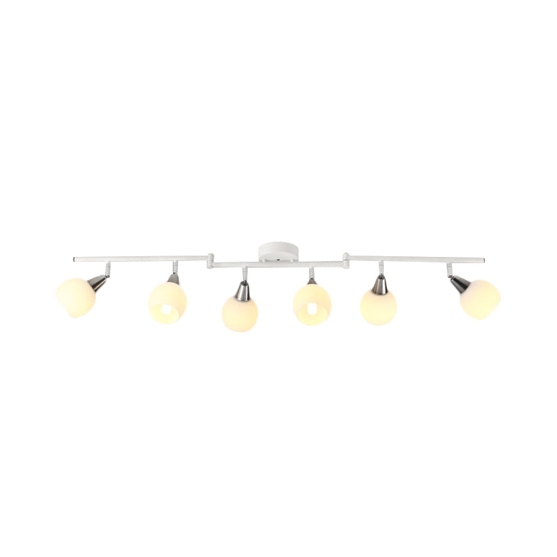 Semi Flush Industrial Black/White Iron Chandelier - Adjustable Linear Design With Dome Glass Shades