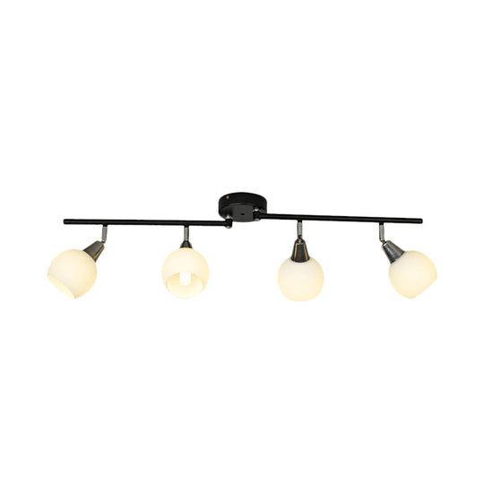 Semi Flush Industrial Black/White Iron Chandelier - Adjustable Linear Design with Dome Glass Shades - 4/6 Lights