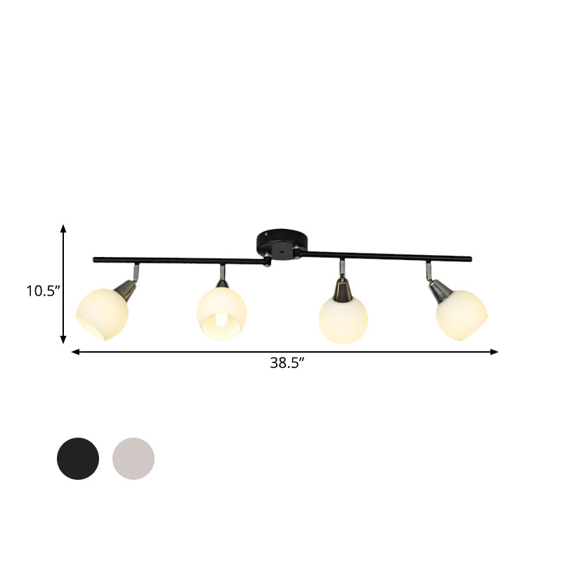 Semi Flush Industrial Black/White Iron Chandelier - Adjustable Linear Design with Dome Glass Shades - 4/6 Lights