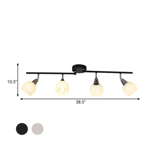 Semi Flush Industrial Black/White Iron Chandelier - Adjustable Linear Design with Dome Glass Shades - 4/6 Lights