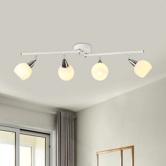 Semi Flush Industrial Black/White Iron Chandelier - Adjustable Linear Design with Dome Glass Shades - 4/6 Lights