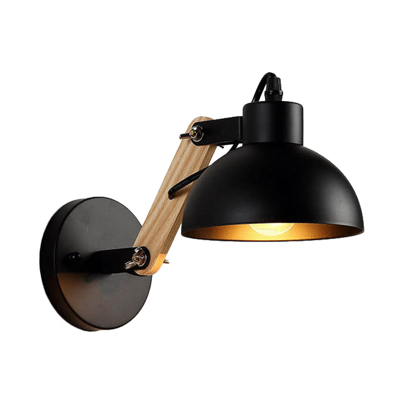 Nordic Rotatable Wall Light With Bowl Shade - 1-Light Metal Sconce In Black/White-Wood