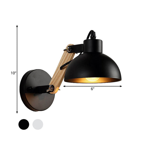 Nordic Rotatable Wall Light With Bowl Shade - 1-Light Metal Sconce In Black/White-Wood