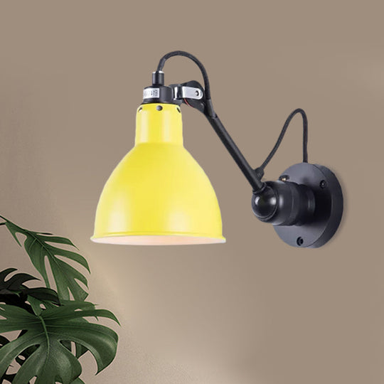 Industrial Black/Red/Yellow Swing Arm Wall Reading Lamp Single Bowl Shade Sconce Light