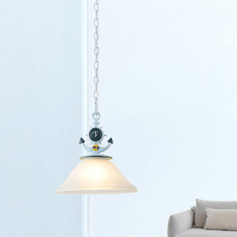 Blue Anchor Frosted Glass Bell Hanging Light For Kids Room