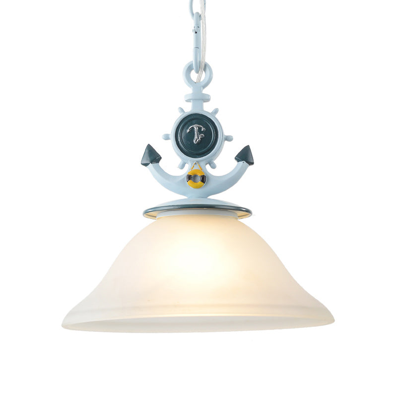 Blue Anchor Frosted Glass Bell Hanging Light For Kids Room