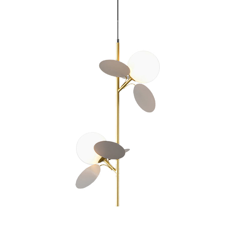 Nordic Pendant Chandelier With 2 Heads And Opal Glass Shade - Grey/White/Red-Yellow-Blue