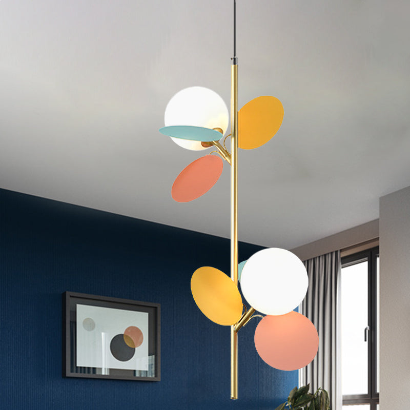 Nordic Pendant Chandelier With 2 Heads And Opal Glass Shade - Grey/White/Red-Yellow-Blue