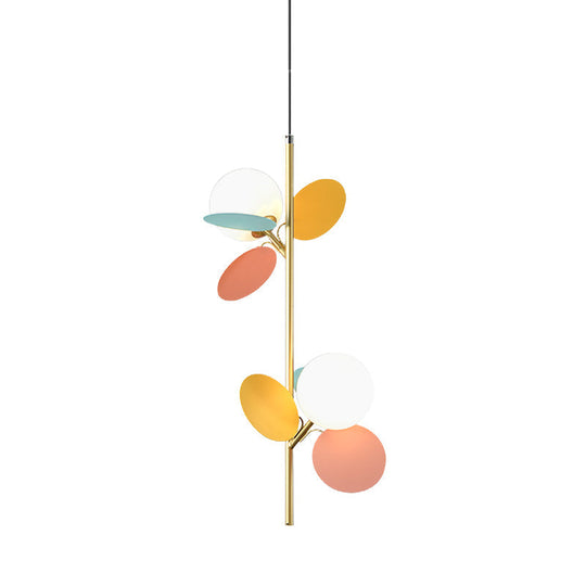 Nordic Pendant Chandelier With 2 Heads And Opal Glass Shade - Grey/White/Red-Yellow-Blue