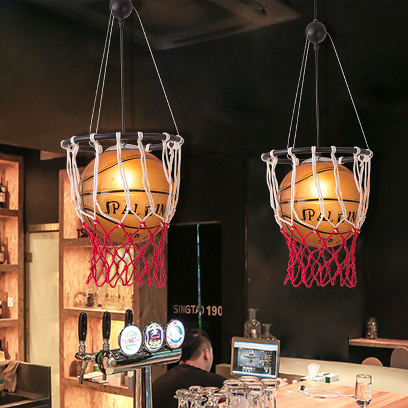 Kids Brown Basketball Ceiling Light With Acrylic Shade 1-Light Restaurant Hanging Lamp