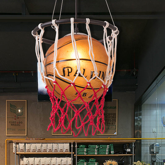 Kids Brown Basketball Ceiling Light With Acrylic Shade 1-Light Restaurant Hanging Lamp