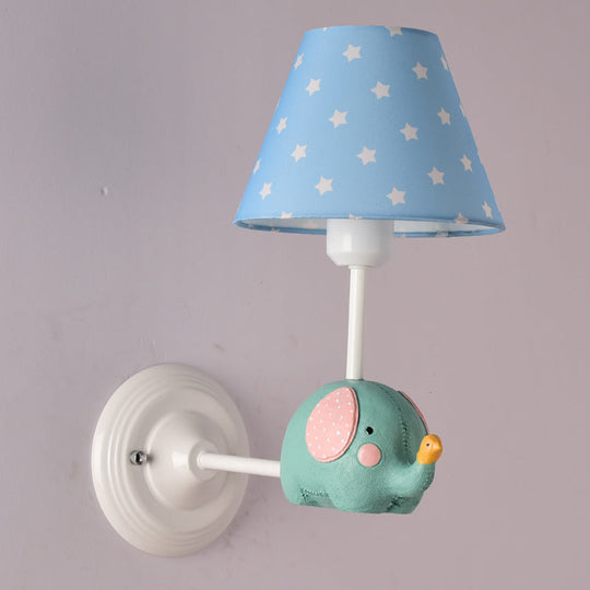 Kids Elephant Wall Lamp Iron 1-Light Sconce With Pink/Blue Shade - Perfect For Child Bedroom