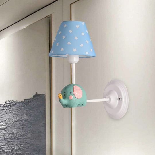 Kids Elephant Wall Lamp Iron 1-Light Sconce With Pink/Blue Shade - Perfect For Child Bedroom