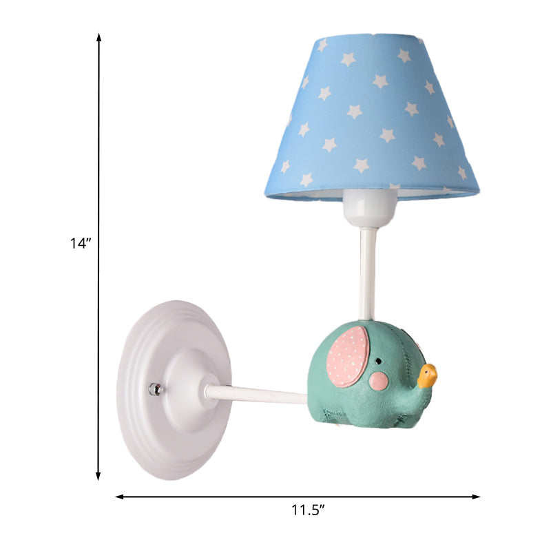 Kids Elephant Wall Lamp Iron 1-Light Sconce With Pink/Blue Shade - Perfect For Child Bedroom