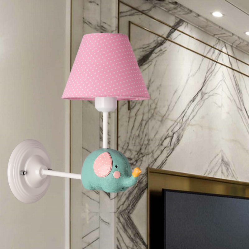 Kids Elephant Wall Lamp Iron 1-Light Sconce With Pink/Blue Shade - Perfect For Child Bedroom