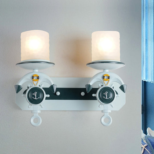 Kids Water Blue Glass Sconce With Anchor Arm - Wall-Mounted Half-Bulb Lamp