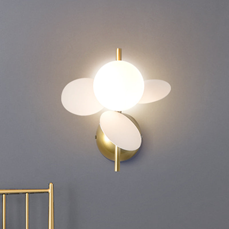 Macaron Style Iron Sconce - Leaf Bedside Wall Lighting In White With Multicolored Glass Shade