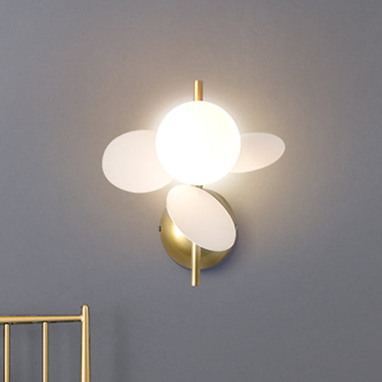 Macaron Style Iron Sconce - Leaf Bedside Wall Lighting In White With Multicolored Glass Shade