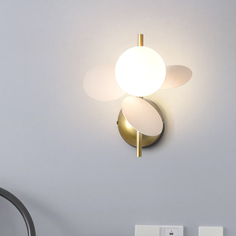 Macaron Style Iron Sconce - Leaf Bedside Wall Lighting In White With Multicolored Glass Shade