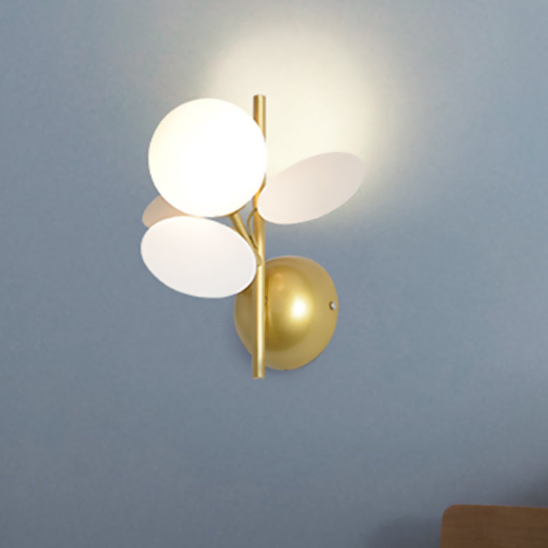 Macaron Style Iron Sconce - Leaf Bedside Wall Lighting In White With Multicolored Glass Shade