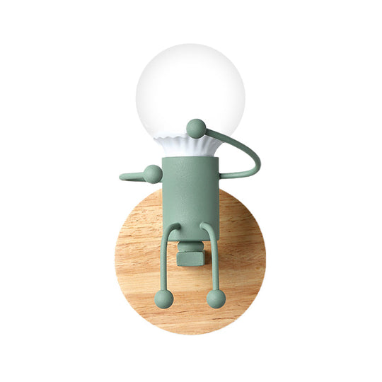 Fun Robot Design Bedside Wall Sconce With Single Iron Lamp Socket For Kids - Available In Grey Green