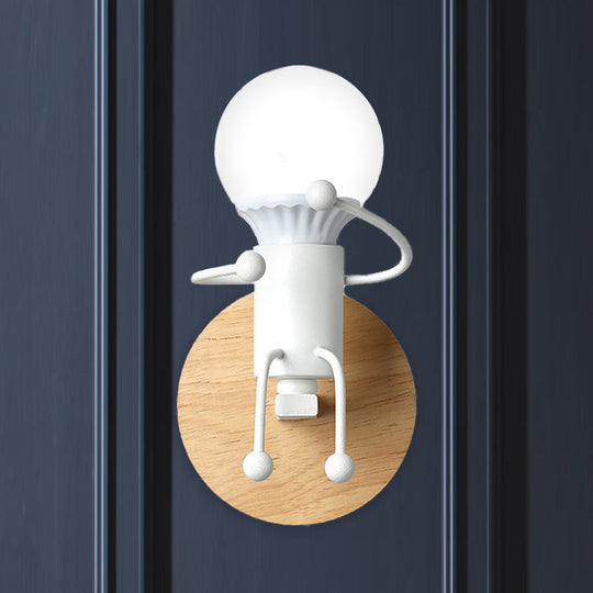 Fun Robot Design Bedside Wall Sconce With Single Iron Lamp Socket For Kids - Available In Grey Green